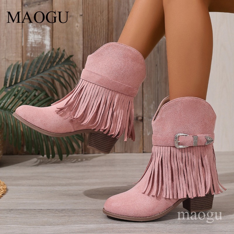 Western Cowgirl Boot - Women's Suede Fringe Cowboy Ankle Boots