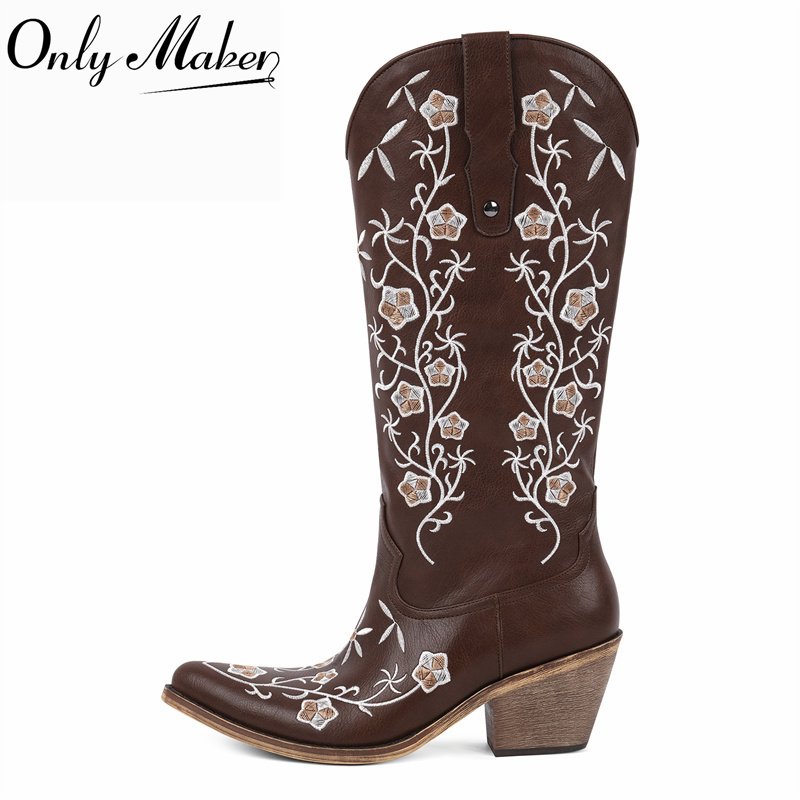 Western Cowgirl Boot - Onlymaker Pointed Toe Floral Embroidered Cowboy