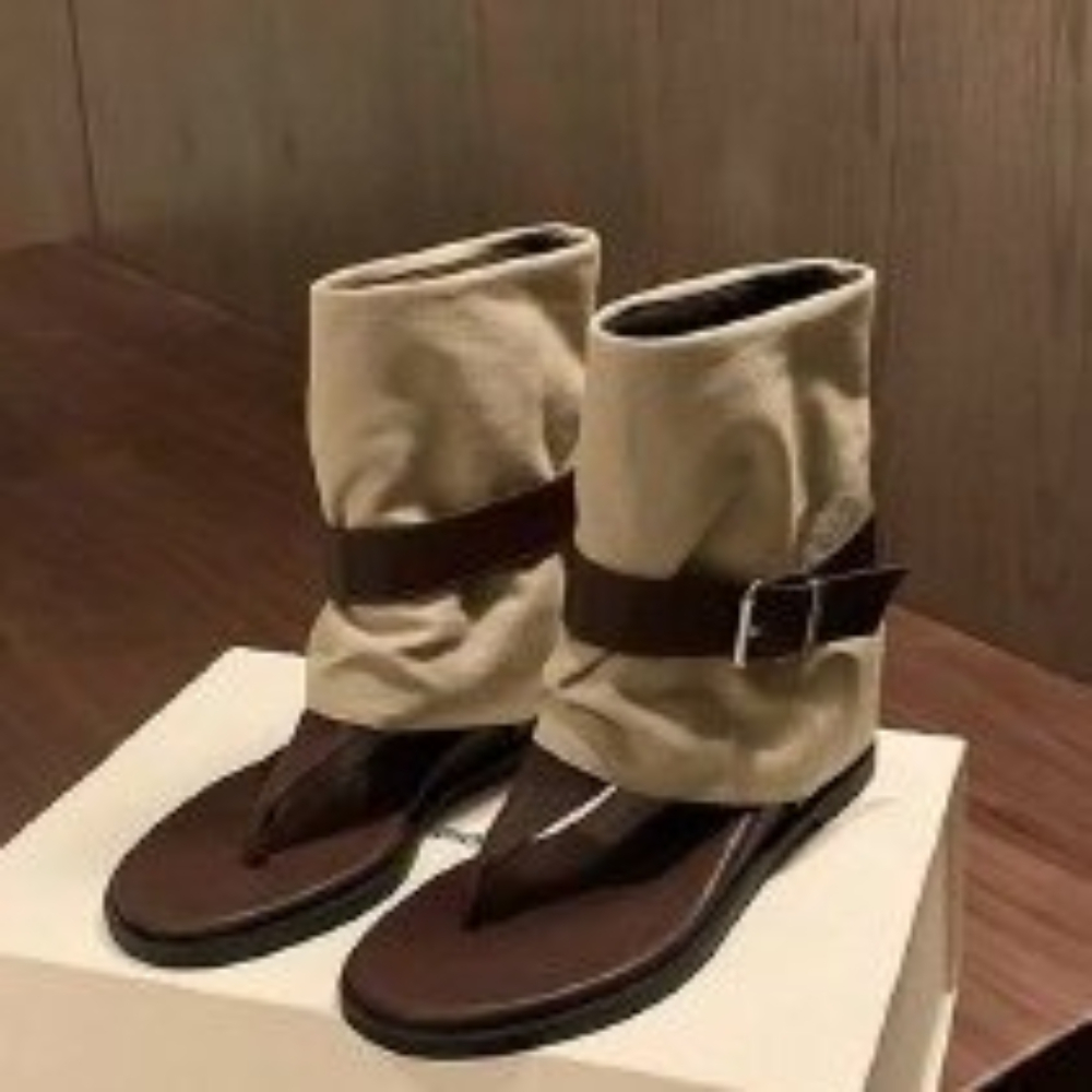 Women Shoes Model - Vintage Color Block Toe Ring Sandals