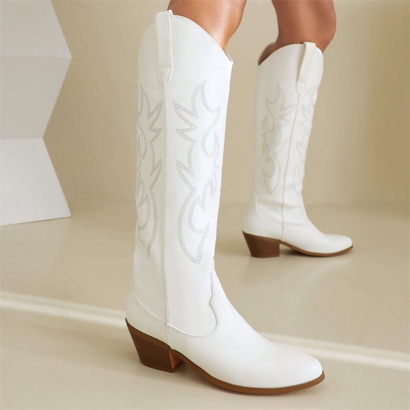 White Women's Knee High Boots  - Western Cowgirl Boot 评论和价格
