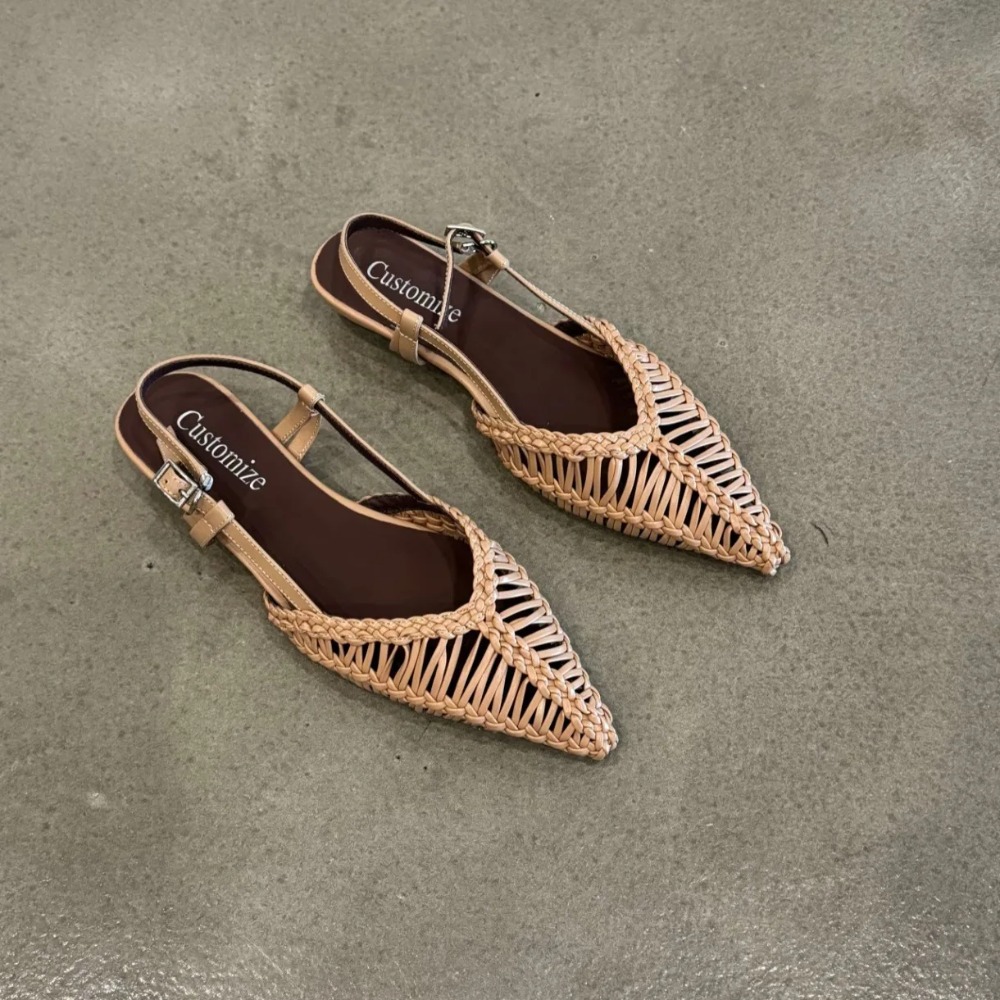Pointed Woven Roman Style Sand - Pointed Toe Flat 评论和价格