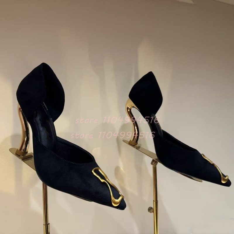 Metal Decor Black Suede Cover  - Women Shoes Model 评论和价格