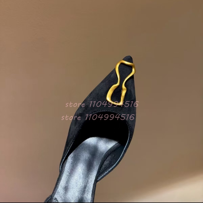 Metal Decor Black Suede Cover  - Women Shoes Model 评论和价格