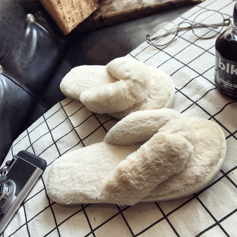 Cross Warm Fluffy Furry Slippe - Women Shoes For Winter 评论和价格
