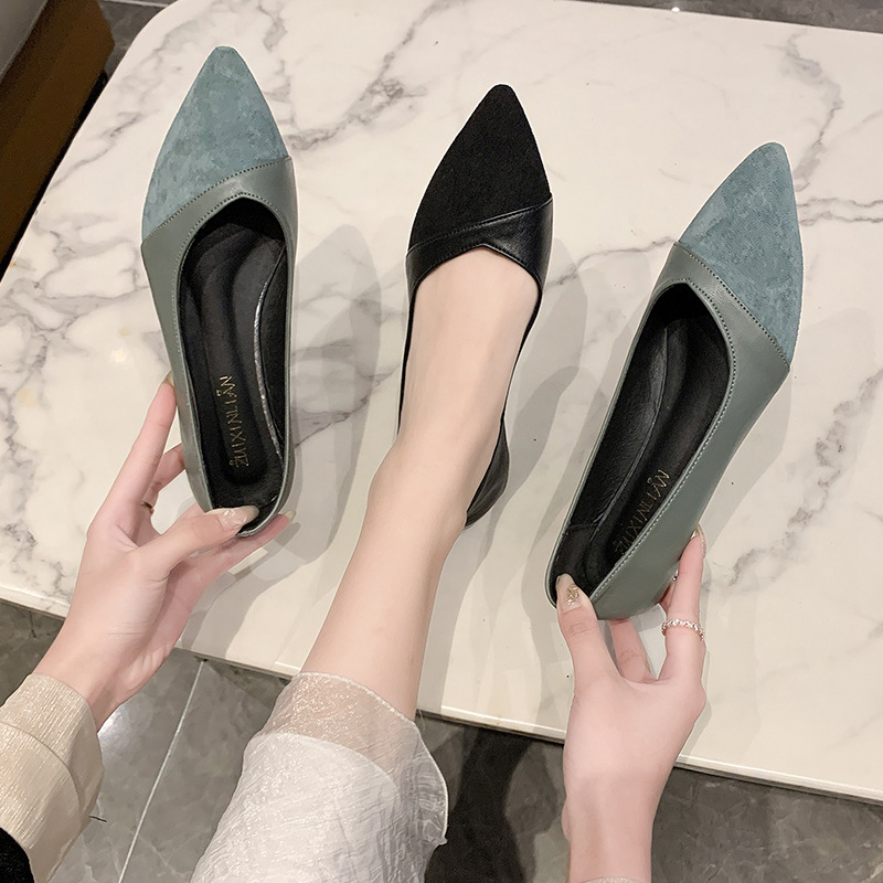 Flat black leather shoes for w - Pointed Toe Flat 评论和价格