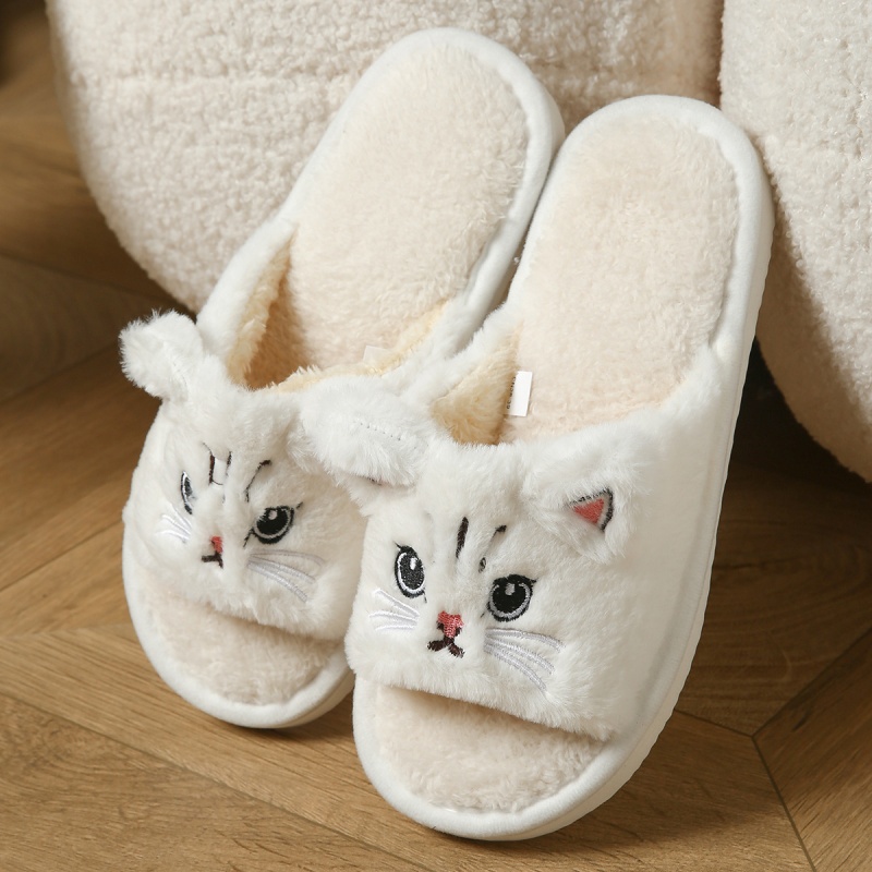 Cute Cat Plush Flip Flops For  - Women Shoes For Winter 评论和价格