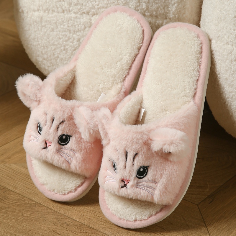 Cute Cat Plush Flip Flops For  - Women Shoes For Winter 评论和价格