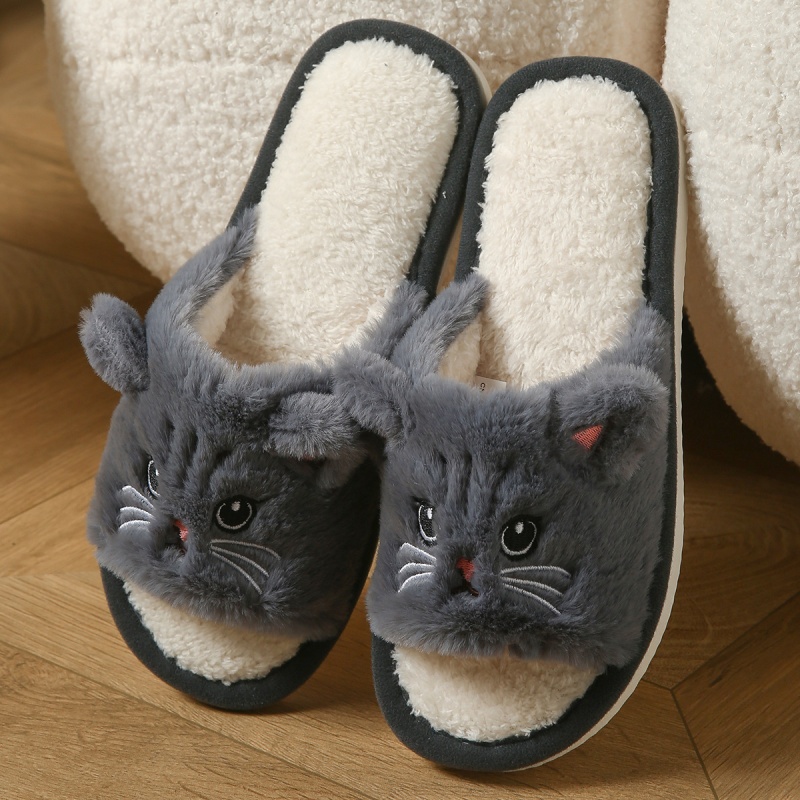 Cute Cat Plush Flip Flops For  - Women Shoes For Winter 评论和价格