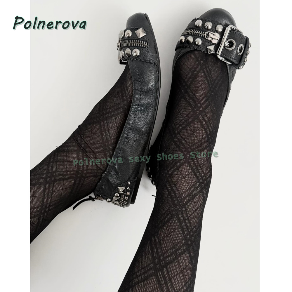 Rivet Belt Buckle Mary Jane Sh - Pointed Toe Flat 评论和价格
