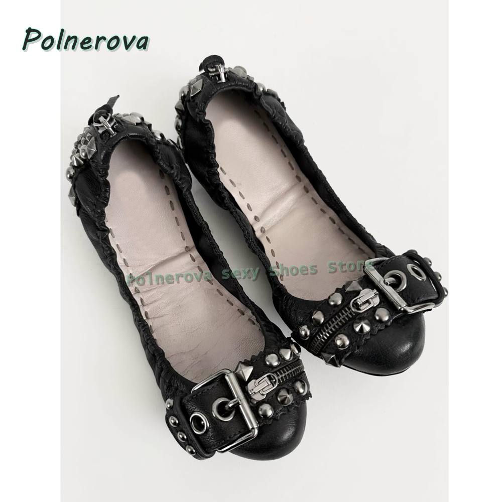 Rivet Belt Buckle Mary Jane Sh - Pointed Toe Flat 评论和价格