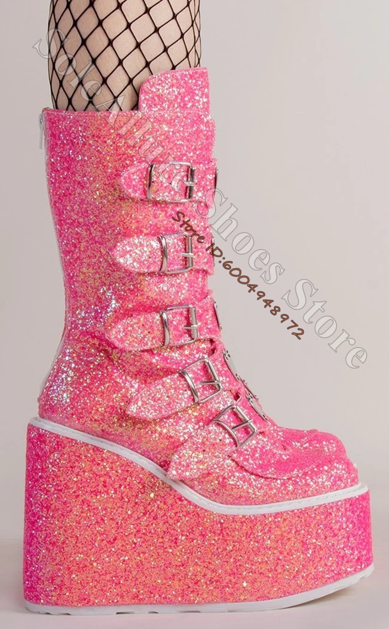 Glitter Multi Heart Buckle Wed - Pointed Toe Flat 评论和价格