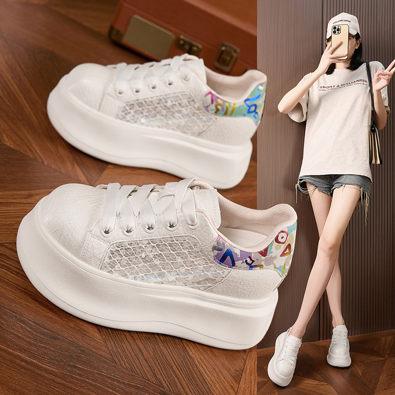 Thick-soled White Shoes for Wo - Mesh Sneaker Women 评论和价格