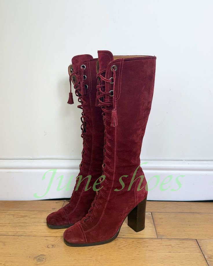 Women Burgundy Faux Suede Knee - Western Cowgirl Boot 评论和价格