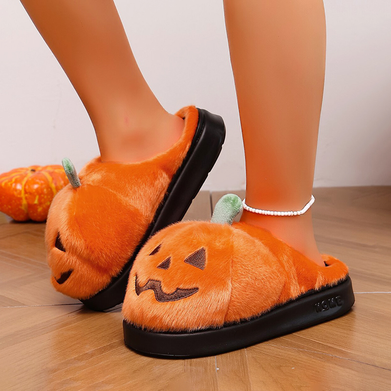 Halloween 3D Pumpkin Plush Sli - Women Shoes For Winter 评论和价格
