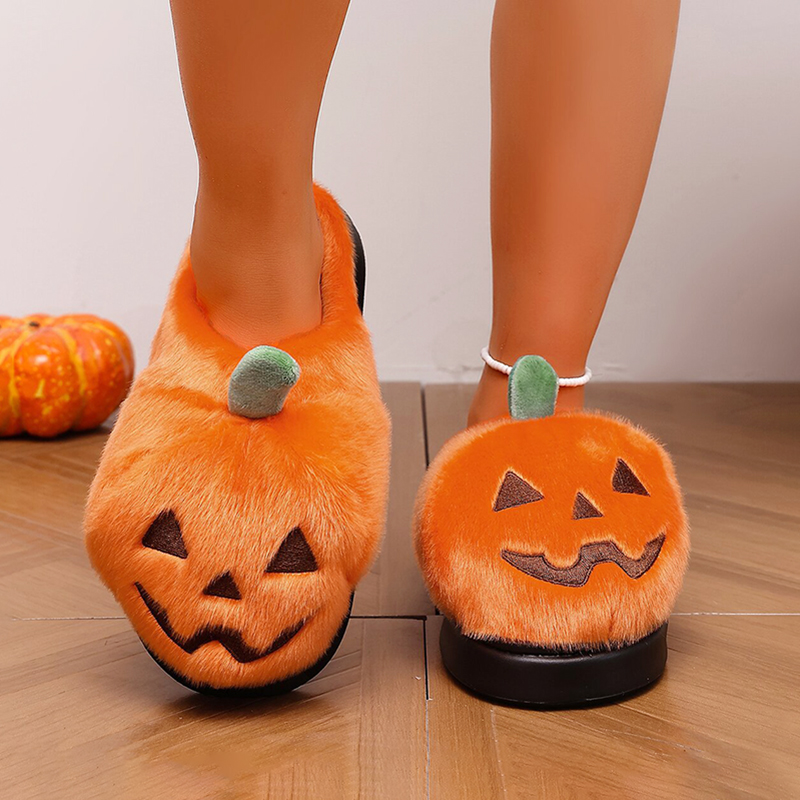 Halloween 3D Pumpkin Plush Sli - Women Shoes For Winter 评论和价格