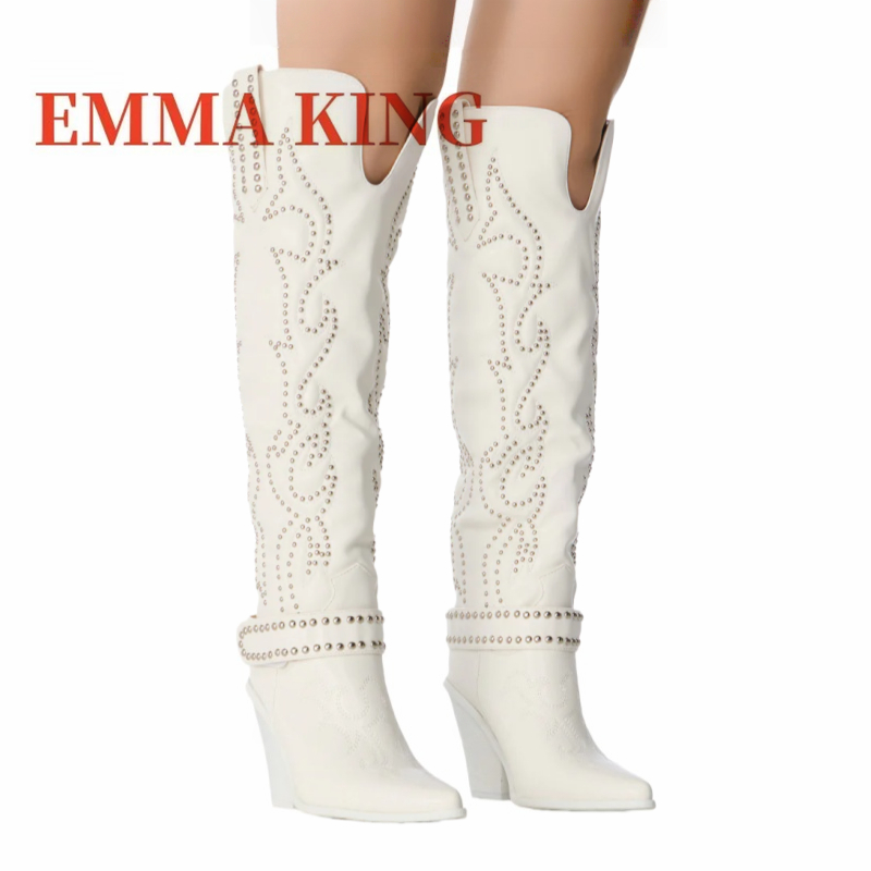 Rivet Embellished Knee High Bo - Western Cowgirl Boot 评论和价格