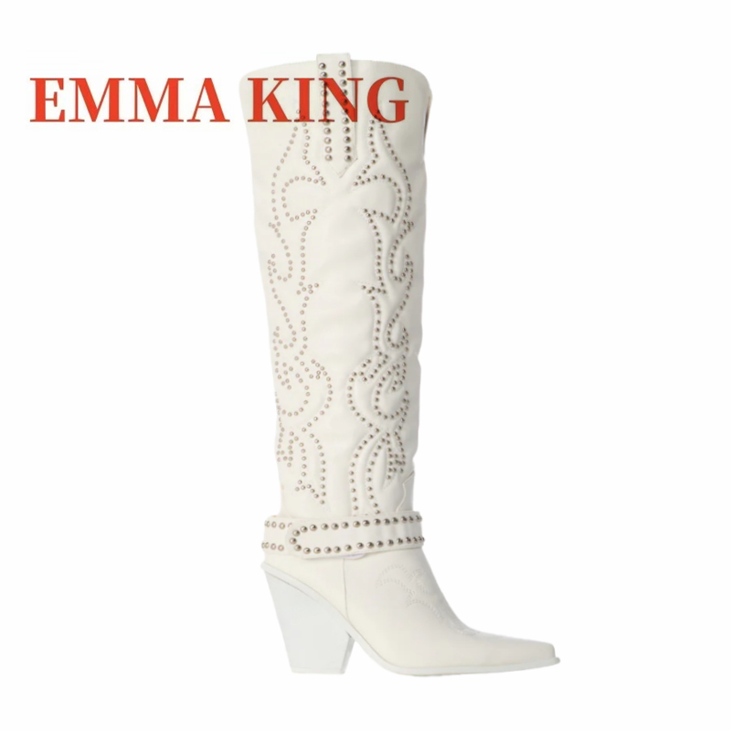 Rivet Embellished Knee High Bo - Western Cowgirl Boot 评论和价格