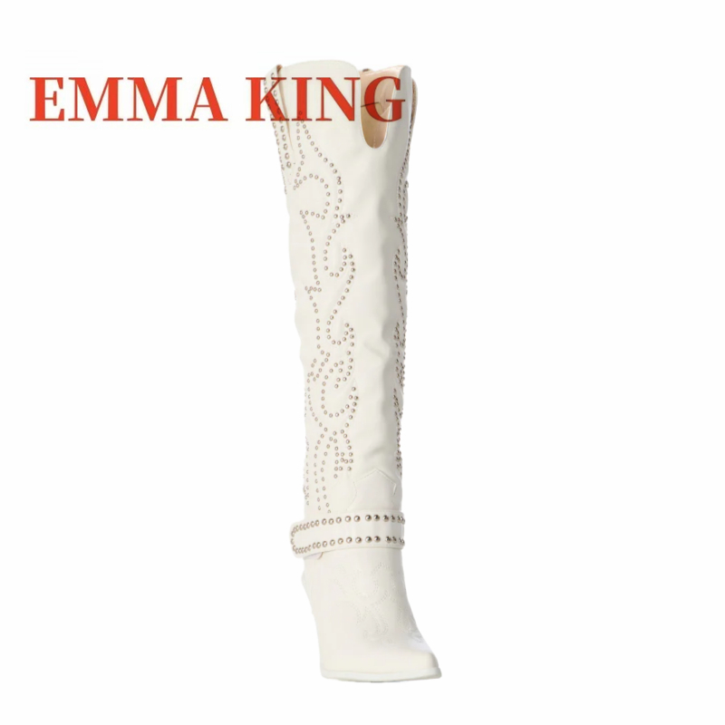 Rivet Embellished Knee High Bo - Western Cowgirl Boot 评论和价格