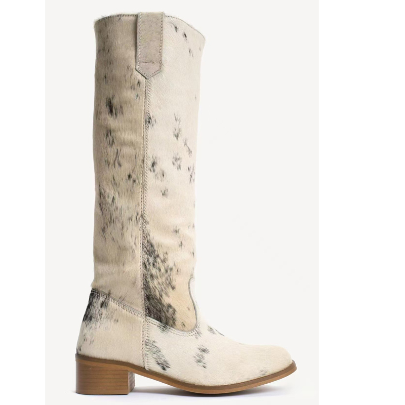 Women Cow Print Hair Round Toe - Western Cowgirl Boot 评论和价格