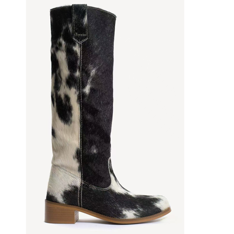 Women Cow Print Hair Round Toe - Western Cowgirl Boot 评论和价格