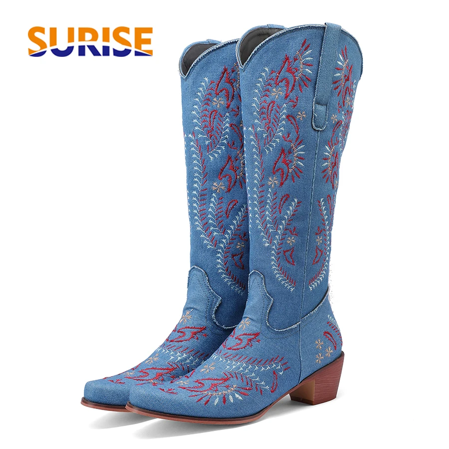 Blue Denim Western Cowgirl Kne - Western Cowgirl Boot 评论和价格