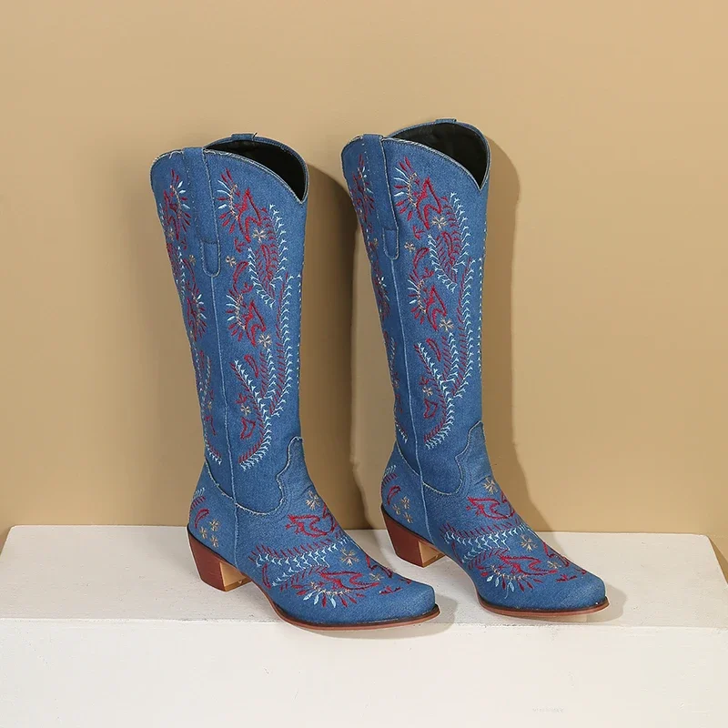 Blue Denim Western Cowgirl Kne - Western Cowgirl Boot 评论和价格