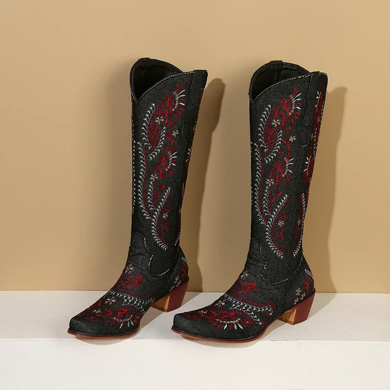 Blue Denim Western Cowgirl Kne - Western Cowgirl Boot 评论和价格